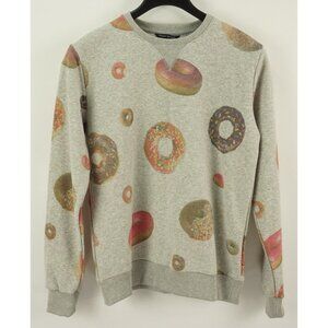 Criminal Damage Women's Medium Gray Donut Print Fleece Lined Crew Sweatshirt